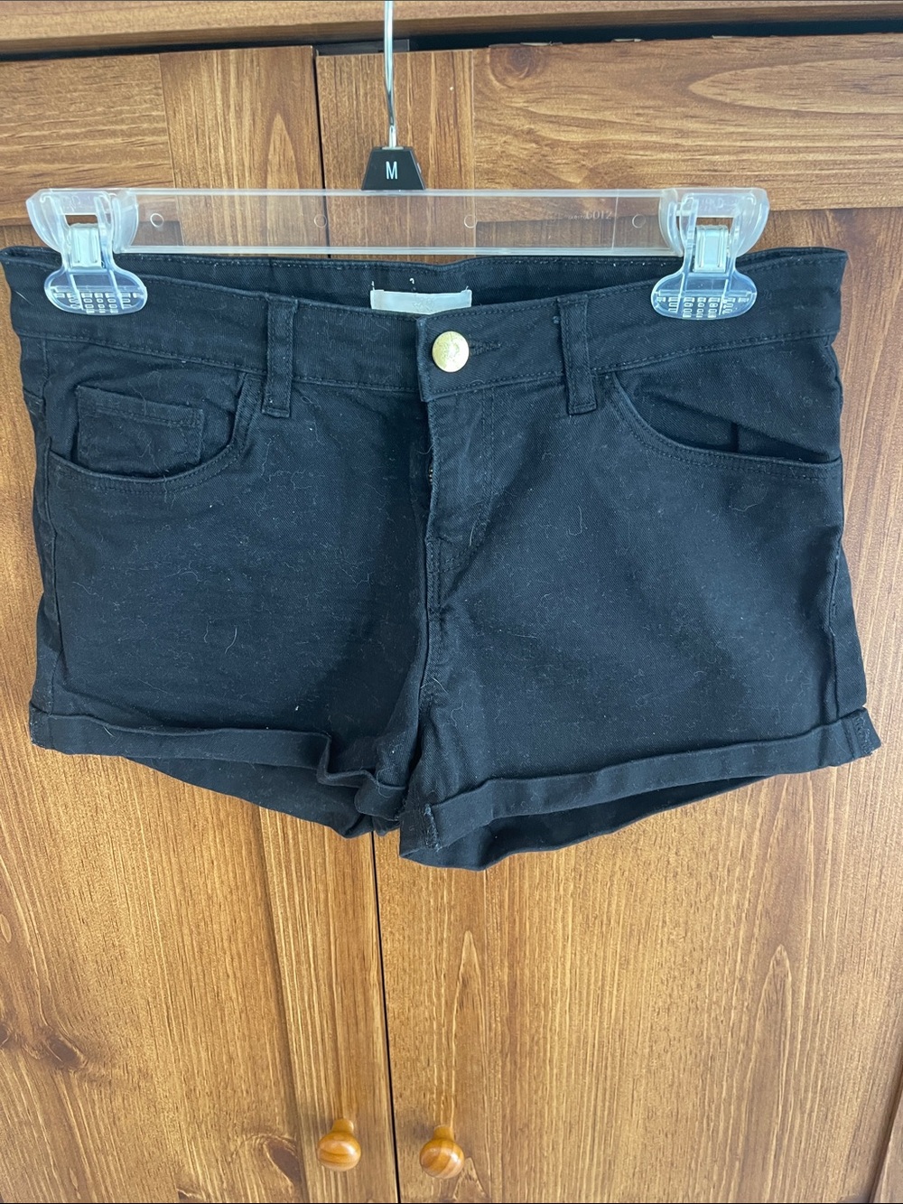 H&M Black Cuffed Cotton Blend Shorts